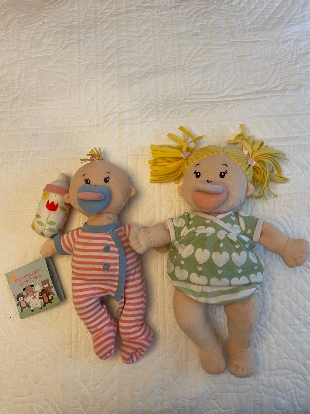 Baby Stella Soft Plush Baby Doll Pair in Pink and Green - Set of 2